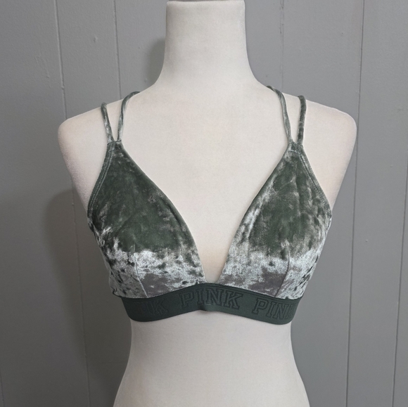 Victoria Secret Pink Green Velvet Triangle Bralette Y2k Retro Size M - Picture 1 of 11